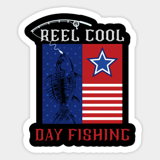 Vintage Usa Flag Fathers day fishing reel cool Sticker